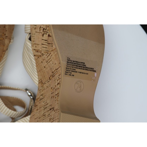 NEWUniversal Thread Shoes Womens Sz 7.5 Beige Stripe Cork Platform Wedge Sandals - Picture 11 of 11